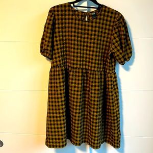 Brown and black Checker Plaid BabyDoll Dress (L)